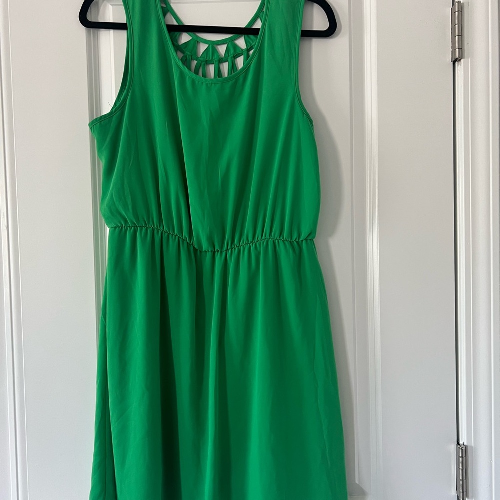 Charming Charlie Vibrant Green Dress with Geometric Cutout Back